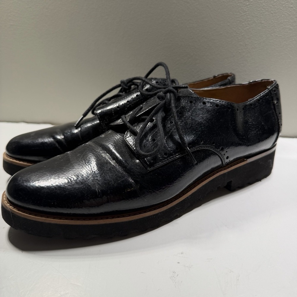 Franco Sarto Womens Black Patent Lug Sole Platform Oxford Shoes Size 8.5M